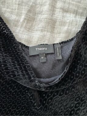 Theory Black Textured Velvet Scoop Neck Top